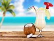 Summer drink with blur beach on background