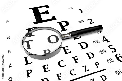Illustrazione: Magnifying with eye chart Magnifying with eye chart