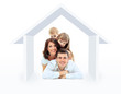 Beautiful family in a house - isolated over a white