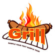 Grill sticker on fiery background.