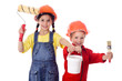 Photo: Kids in overalls with paint roller and paintbrush Kids in overalls with paint roller and paintbrush