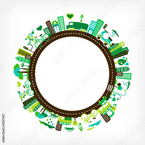 Vektor: circle with green city - environment and ecology circle with green city - environment and ecology