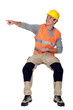 A construction worker pointing at a direction.