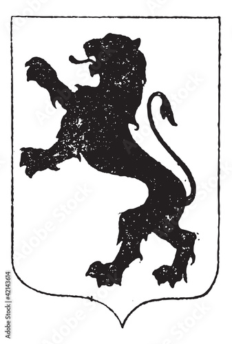 Vector: Standaing Lion in Coat of Arms, vintage engraving Standaing Lion in Coat of Arms, vintage engraving