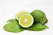 Three leech lime fruits isolated on white