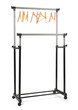 Photo: Mobile clothes rail with empty hangers on white background Mobile clothes rail with empty hangers on white background
