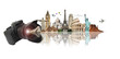 Illustration: Travel the world camera concept Travel the world camera concept