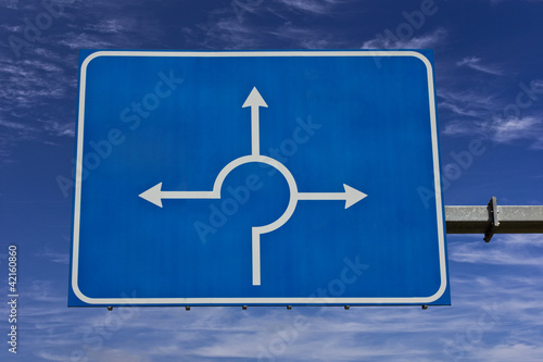 Photo: Blue clear signal with three arrows sky1 background Blue clear signal with three arrows sky1 background