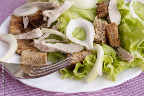Photo: Creative salad from fresh vegetables with meat of a hen Creative salad from fresh vegetables with meat of a hen