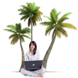 Girl, laptop and palm trees