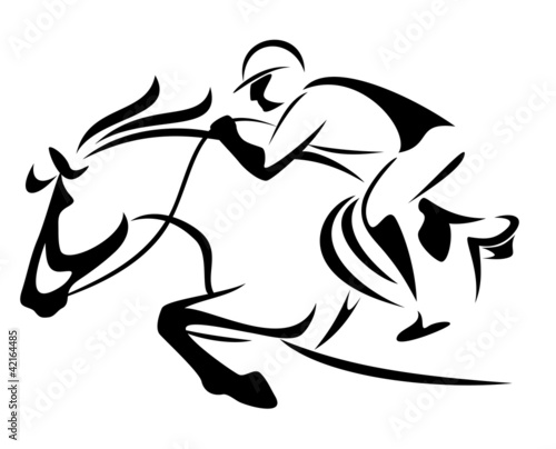 Vector: show jumping emblem - outline of horse and jockey show jumping emblem - outline of horse and jockey
