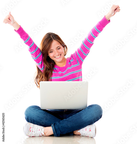 Photo: Happy woman online Happy woman online