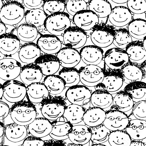 Vector: Crowd of funny peoples, seamless background for your design Crowd of funny peoples, seamless background for your design