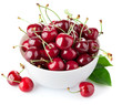 Fresh Cherry Berries With Gree...