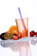 Bubble Tea Erdbeere mit popping Boba Passionsfrucht und Orange
