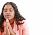 Photo: woman praying isolated on a white background. woman praying isolated on a white background.