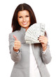A young woman with dollars in her hands