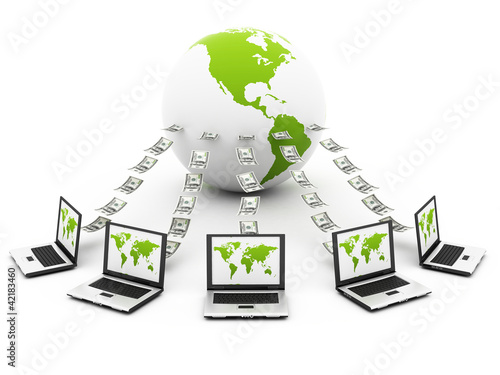 Illustration: world sending and receiving money world sending and receiving money