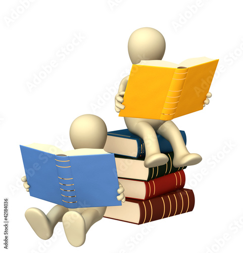 Illustration: 3d puppets, reading the books 3d puppets, reading the books