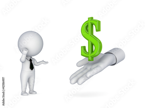 Illustrazione: 3d small person looking for a dollar concept. 3d small person looking for a dollar concept.