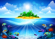 tropical island in the ocean with a coral reef
