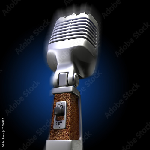 Illustration: Retro microphone on blue background Retro microphone on blue background