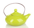 Green teapot isolated on white