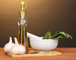 Photo: ingredients and spice on wooden table on brown background ingredients and spice on wooden table on brown background