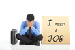 Depressed businessman looking for a job