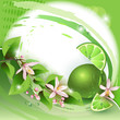 Background with fresh lime, flowers and lime slices