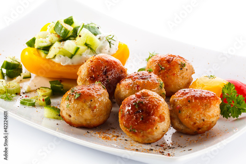 Photo: Roasted meatballs and vegetable salad Roasted meatballs and vegetable salad