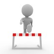 grey figure jumping over a striped hurdle