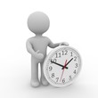 grey figure holding an analogue clock