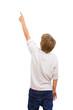 Boy facing with back pointing.