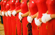 row of Chinese waitresses