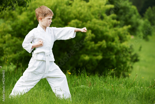 Photo: Little boy make karate exercises Little boy make karate exercises