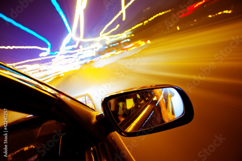 Photo: Night traffic,shoot from the window of rush car,motion blur stee Night traffic,shoot from the window of rush car,motion blur stee
