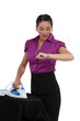 Woman ironing and watching the time go by