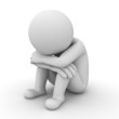 Sad 3d man sitting isolated on white background