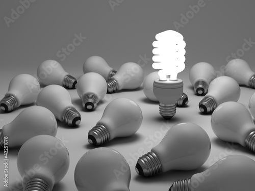 Illustration: Energy saving light bulb, the different concept Energy saving light bulb, the different concept