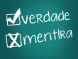 Verdade e mentira - dúvida escrita num quadro
