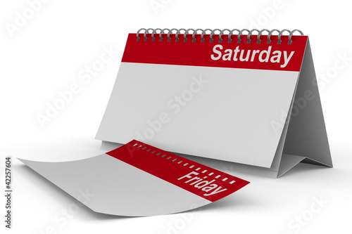 Ilustración: Calendar for saturday on white background. Isolated 3D image Calendar for saturday on white background. Isolated 3D image