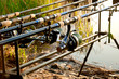 front drag runner reel on the rod rest outside