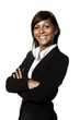 woman with arms crossed on white background