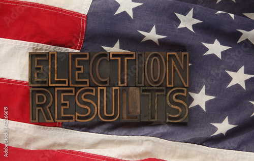 Photo: election results words on USA flag election results words on USA flag