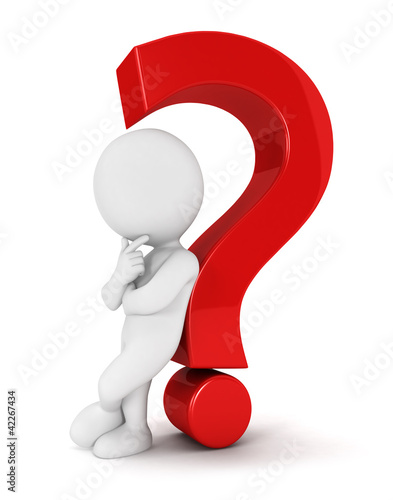 Illustration: 3d white people leaning back against a question mark 3d white people leaning back against a question mark