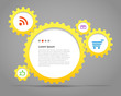 Abstract speech clouds of gear wheels with media icons. Template