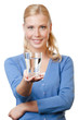 Foto: Young girl with glass of water over white background Young girl with glass of water over white background