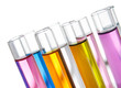 Group of test tubes with a colored reagents in a rack