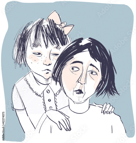 Photo: Worried Mother with Daughter Illustration Worried Mother with Daughter Illustration